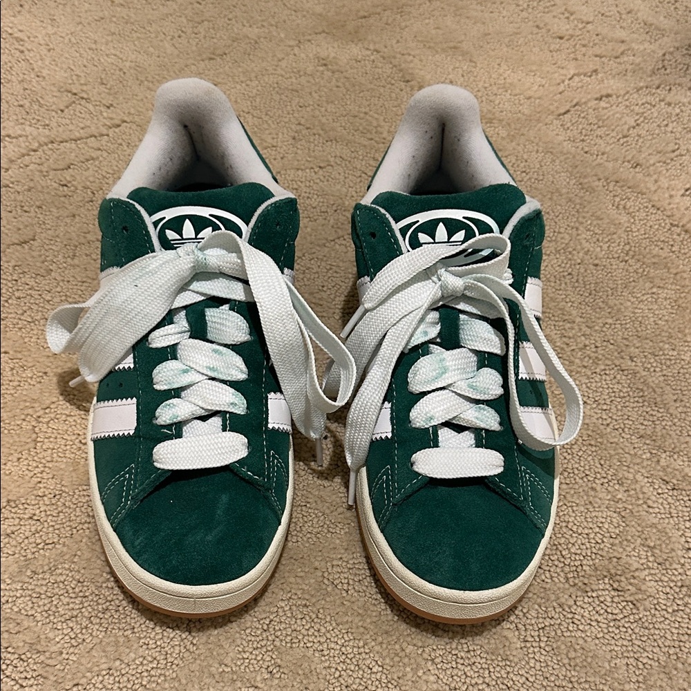 Adidas Green and White Suede Sneakers